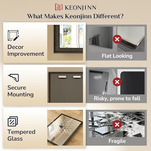 Keonjinn 48" x 36" Black Framed Bathroom Mirror, Rustproof Aluminum Alloy