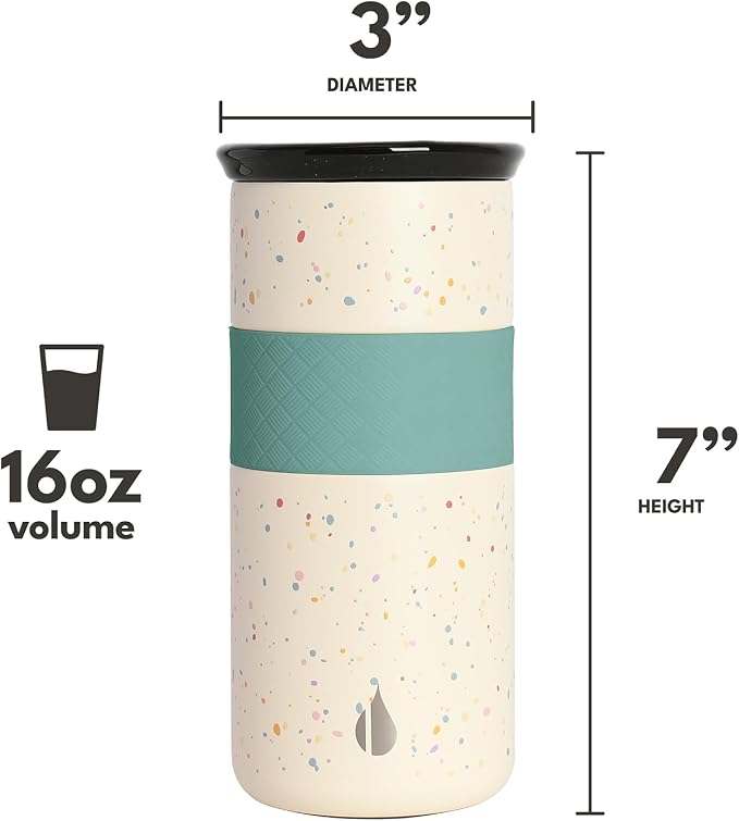 Elemental Artisan Insulated Tumbler, Triple Wall Coffee Travel Mug, Reusable Stainless Steel Coffee Tumbler with Ceramic Lid, Thermal Coffee Cups for Hot (6 Hrs) & Cold (18 Hrs), 16oz- Rainbow Speckle