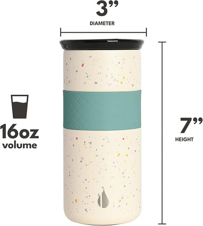 Elemental Artisan Insulated Tumbler, Triple Wall Coffee Travel Mug, Reusable Stainless Steel Coffee Tumbler with Ceramic Lid, Thermal Coffee Cups for Hot (6 Hrs) & Cold (18 Hrs), 16oz- Rainbow Speckle