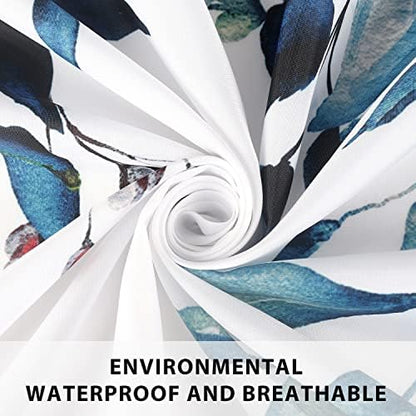 Shower Curtain, Shower Curtains for Bathroom Blue Eucalyptus Shower Curtain Watercolor Plant Bathroom Curtain Leaves Botanical Shower Curtain Set 72" W x 84" L with Hooks