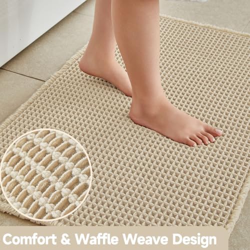 TYUU Waffle Bath Mat, Boho Bathroom Rugs Non Slip, 30x20 Pale Beige