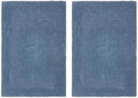 COTTON CRAFT Bath Rugs - 2 Pack Large 20x30 Plush Bath Mats - Azure Blue