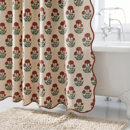 Boomkin Block Print Scalloped Shower Curtain Set with 12 Hooks