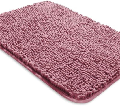 Yeaban Chenille Dusty Rose Bathroom Rug 20"x32", Non-Slip Rubber Backing