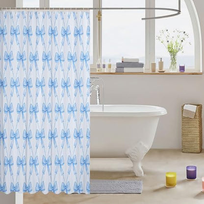 jejeloiu Cute Bow Bathroom Accessories 72"x72" Blue Bowknot Shower Curtain for Bathroom Decor for Kids Boys Girls Kawaii Bath Curtain Waterproof Polyester Fabric for Stalls Bathtubs Princess
