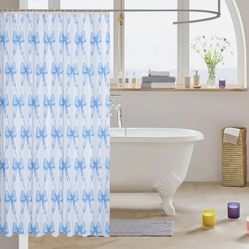 jejeloiu Cute Bow Bathroom Accessories 72"x84" Blue Bowknot Shower Curtain for Bathroom Decor for Kids Boys Girls Kawaii Bath Curtain Waterproof Polyester Fabric for Stalls Bathtubs Princess