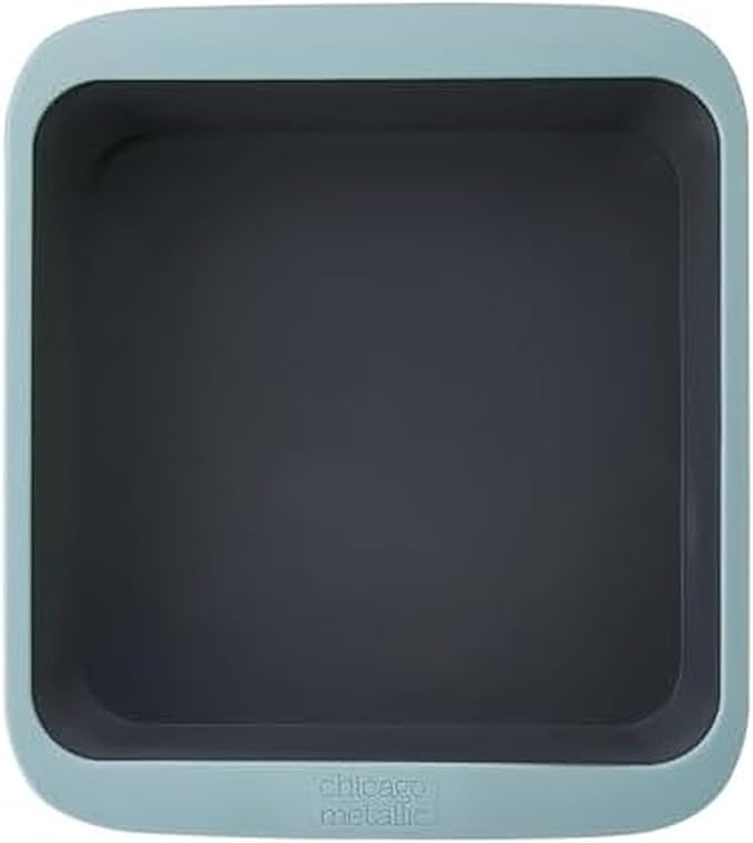Chicago Metallic 8x8 Square Silicone Cake Pan, Blue - Nonstick Baking Pan for Brownies, Cakes and More, Wire-Reinforced Rim, Flexible, Oven Safe to 428F, Dishwasher Safe