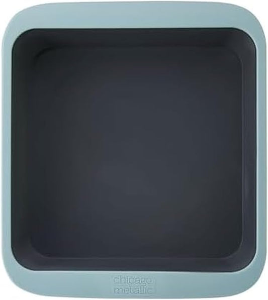 Chicago Metallic 8x8 Square Silicone Cake Pan, Blue - Nonstick Baking Pan for Brownies, Cakes and More, Wire-Reinforced Rim, Flexible, Oven Safe to 428F, Dishwasher Safe