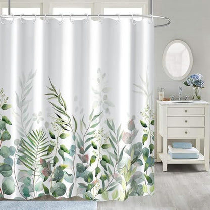 AWERT Shower Curtain Plants for Bathroom,Waterproof Quick-Drying Green Leaves Shower Curtain Set with Hooks 60x72 Inch