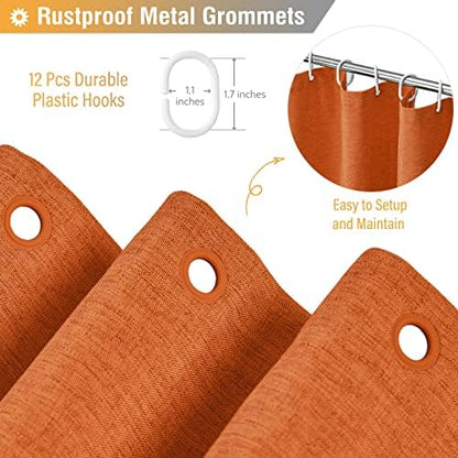 BTTN Burent Orange Linen Textured Waterproof Fabric Shower Curtain, 72x72