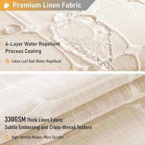 BTTN 72x80 Boho Farmhouse Linen Heavy Duty Shower Curtain Set, Cream/Beige
