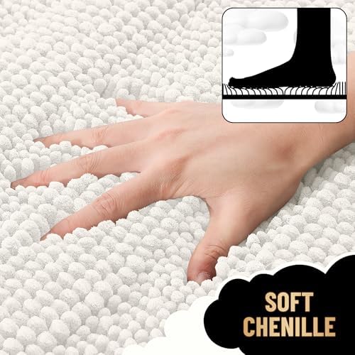 OLANLY Thick Large Bathroom Rugs 50x30, Soft Chenille Bath Rugs, Ivory