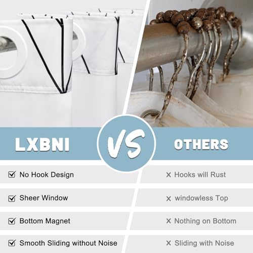 LXBNI Chevron No Hook Shower Curtain with Liner, Black White 71 x 74