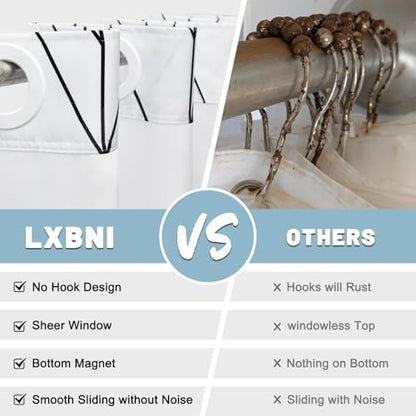 LXBNI Chevron No Hook Shower Curtain with Liner, Black White 71 x 74