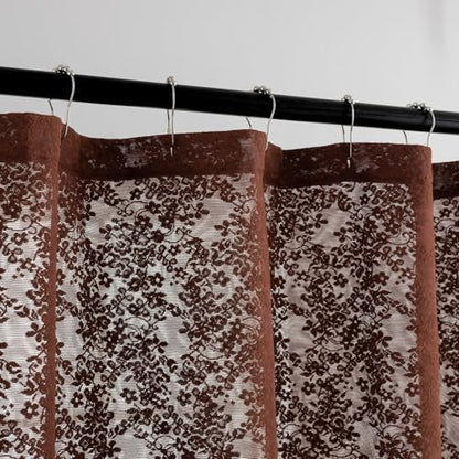 TUDECO Lace Brown Shower Curtain with Attached Valance, 72 x 72 Inch