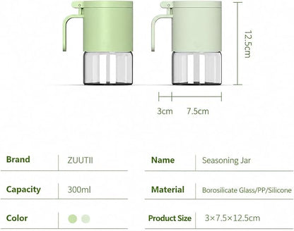 Zuutii Glass Spice Jars Moisture-Proof Spice Containers with Spoons, 10oz Spice Bottles, Mini Seasoning Storage Jars with Flapper Caps for Salt, Sugar, Peppers, Chili in Kitchen (Honeydew Green)