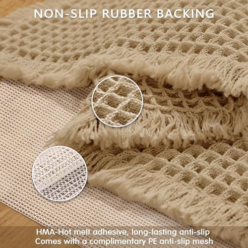 SUBRTEX Waffle Braided Bath Mat, 18" x 24" Soft Waffle Bath Rugs, Absorbent Non Slip Bathrooom Mats, Machine Washable Area Rug for Bathroom, Quick Dry, Khaki
