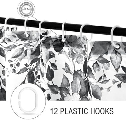 Gibelle Black Eucalyptus Shower Curtain, Watercolor Floral Print, 72x84