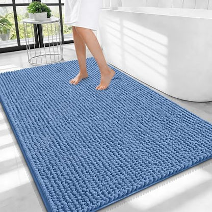 OLANLY Thick Chenille Large Bathroom Rugs Mats 40x32, Cornflower Blue