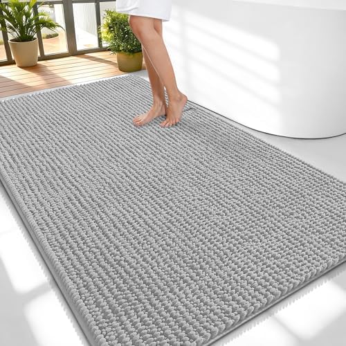 OLANLY Thick Chenille Large Bathroom Rugs Mats 59x35, Light Grey