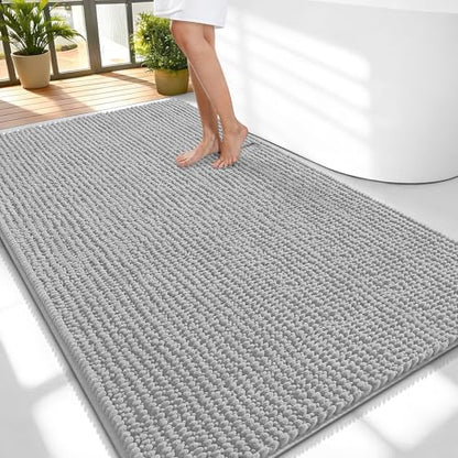 OLANLY Thick Chenille Large Bathroom Rugs Mats 59x35, Light Grey