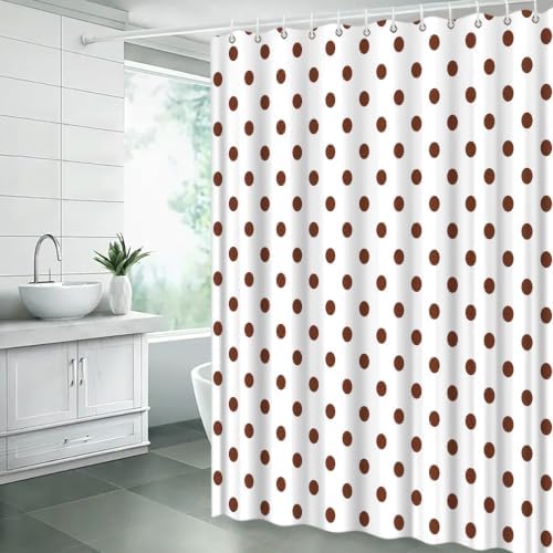Polka Dot Shower Curtain Brown White Dots Vintage Retro Fabric Decorative Bathroom Curtains with Hooks,70" Wx70 H