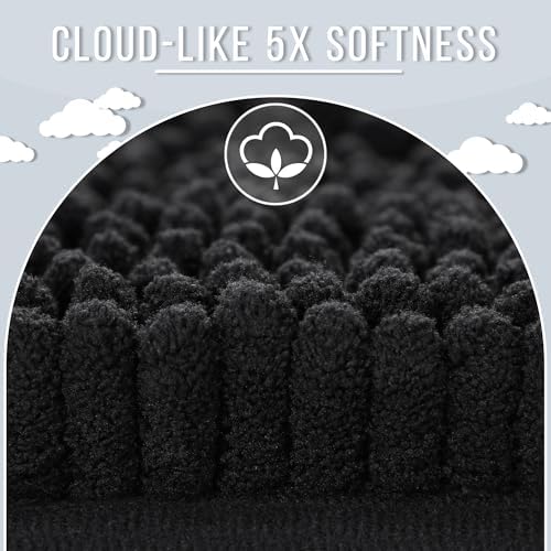 Yimobra Bathroom Rug Mat, Non Slip and Super Absorbent Bath Mat, Machine Washable Quick Dry, Ultra Plush Chenille Shower Rugs for Bathroom Floor Sink Tub and Shower Outside, Black, 24 x 17