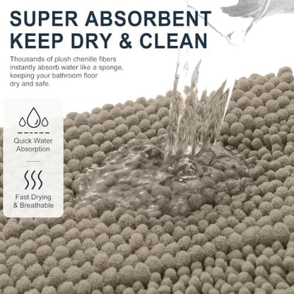 Smiry Thick Chenille Bathroom Runner Rugs 44x24, Soft Bath Mat, Warm Taupe