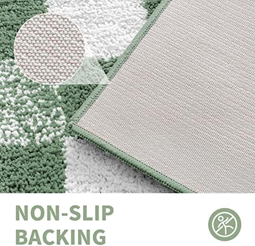 CozeCube Sage Green Checkered Bath Mat 32"x20" Non Slip Washable Rug