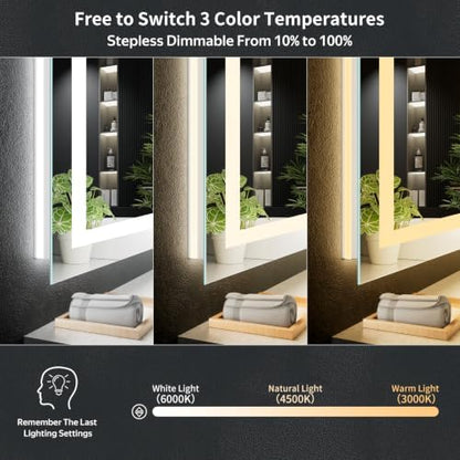 50"x40" LED Bathroom Mirror with Lights, Anti-Fog, Backlit+Frontlit