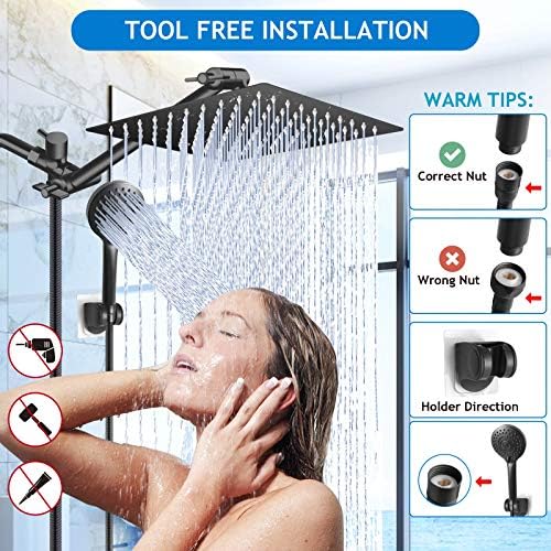 Black Shower Head Combo,10 Inch High Pressure Rain with 11" Extension Arm