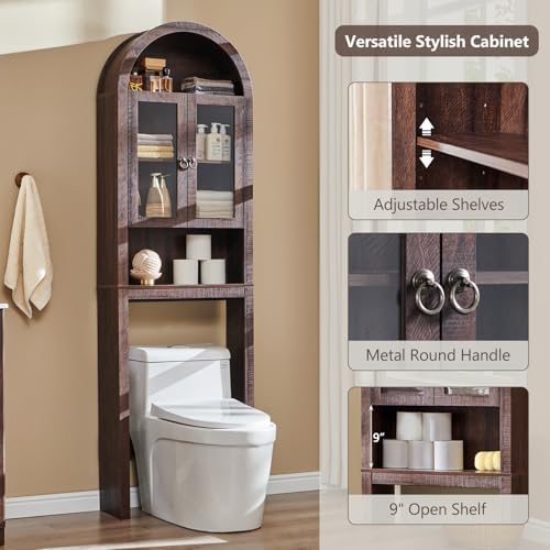 IFGET Arched Over The Toilet Storage Cabinet with Acrylic Doors,Dark Walnut
