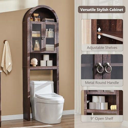 IFGET Arched Over The Toilet Storage Cabinet with Acrylic Doors,Dark Walnut