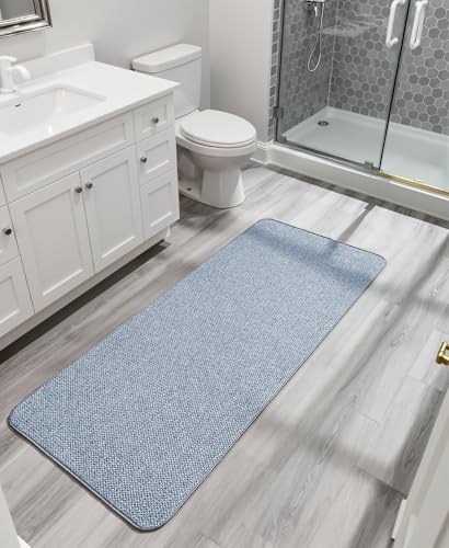 Bosap Bath Mat,Ultra Thin Bathroom Runner Rugs,Large Bath Mats for Bathroom,Quick Dry,Non-Slip,Machine Washable,Low Pile,Bath Rug,Shower Outside,Sink,Home Decor Accessories.Blue,2'x6'(24x72inch)