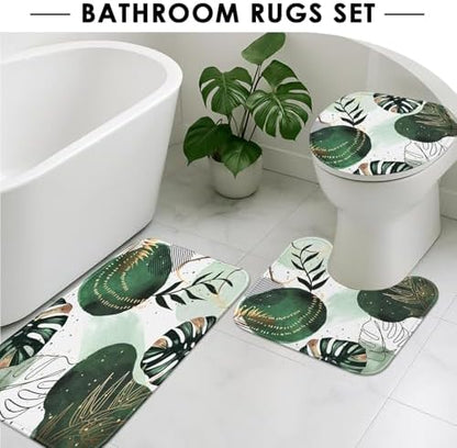 Bathroom Sets with Shower Curtain and Rugs, 4 Pcs, Boho Sage Green