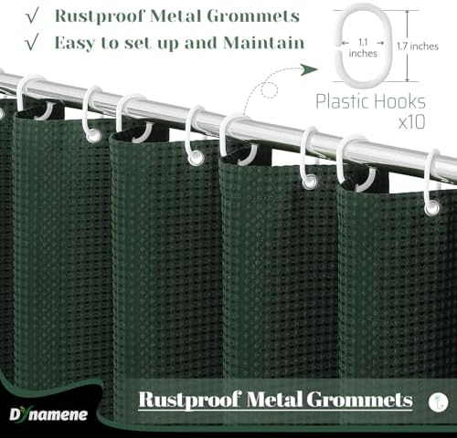 Dynamene Stall Waffle Shower Curtain 256 GSM Heavy Fabric 54x78 Dark Green