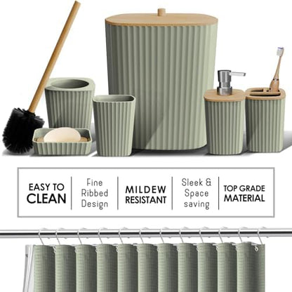 Clara Clark Bathroom Accessories Set - Bathroom Set, Bathroom Sets with Shower Curtain and Rugs, Shower Curtain Set with Trash Can - Sage Green - 22PC