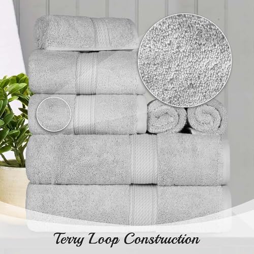 SUPERIOR Egyptian Cotton Plush & Absorbent, Hand Towel Set of 4, Silver
