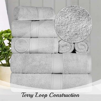 SUPERIOR Egyptian Cotton Plush & Absorbent, Hand Towel Set of 4, Silver
