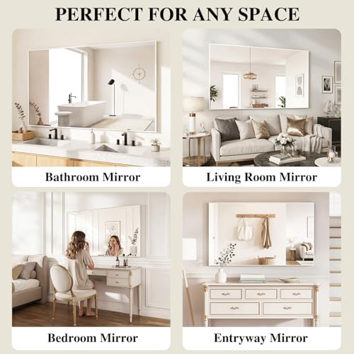 Koonmi White Rectangle Wall Mirror, 24x36 Inch Bathroom Mirror, Aluminum Frame Vanity Mirror for Entryway, Living Room, Bedroom Bathroom, Hangs Horizontally or Vertically