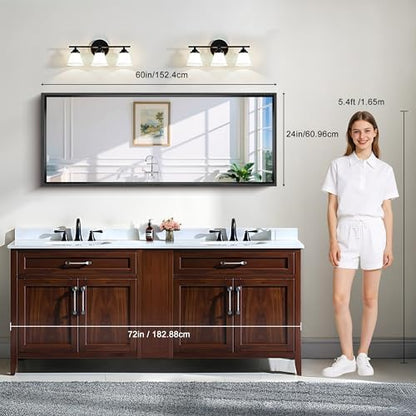 CIRCUMI 60"x24" Brushed Black Bathroom Mirror, Double Sink Vanity Mirror