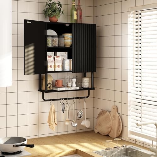 RUSTOWN Fluted Bathroom Wall Cabinet with 2 Doors, 3-Tier Medicine Cabinet