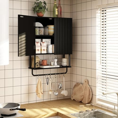 RUSTOWN Fluted Bathroom Wall Cabinet with 2 Doors, 3-Tier Medicine Cabinet
