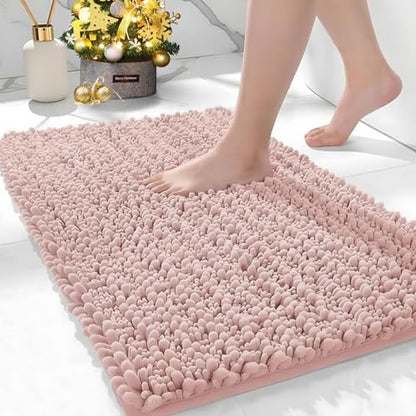 Bathroom Rugs Non Slip Washable 36x24, Extra Thick Soft Chenille Absorbent Bath Mat, High Density Barrier Non Slip Backing, Quick Dry Plush Shaggy Floor Carpet for Tub&Shower, Pink