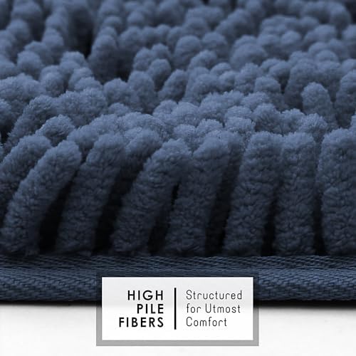 Hearth & Harbor Bathroom Rugs, Chenille Bath Mat - Machine Washable Bath Mats for Bathroom Non-Slip Backing Rubber, Quick Dry Bathroom Mat - Navy Blue 24x36