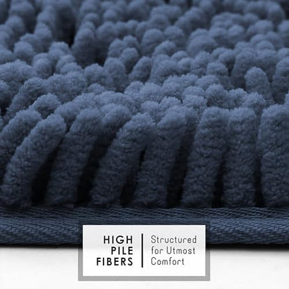 Hearth & Harbor Bathroom Rugs, Chenille Bath Mat - Machine Washable Bath Mats for Bathroom Non-Slip Backing Rubber, Quick Dry Bathroom Mat - Navy Blue 24x36