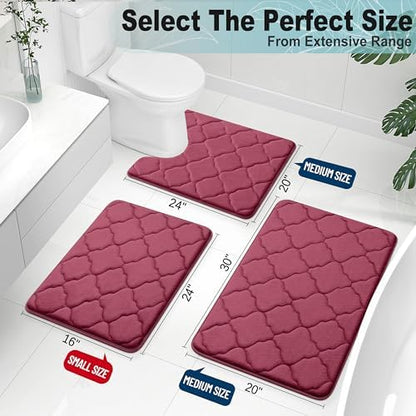 OLANLY Memory Foam Bath Mat Rug 30x20, Ultra Soft Bathroom Rugs, Burgundy