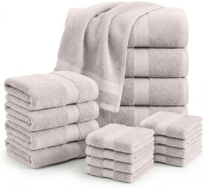 LANE LINEN Bath Towel Set 100% Cotton 16 Piece Soft Absorbent - Platinum