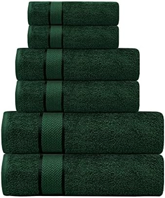 6 Piece Bath Towel Set, 2 Bath, 2 Hand, 2 Washcloths, Dark Green