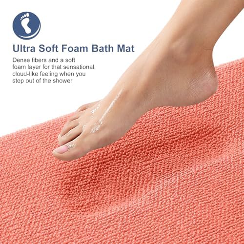 OLANLY Thick Memory Foam Bathroom Rugs 30x20, Absorbent Bath Mat, Coral